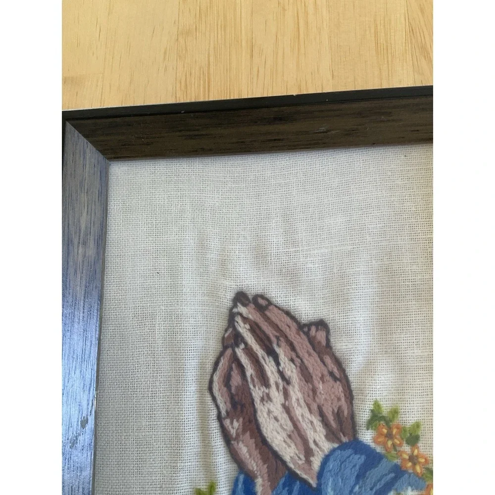 Handmade Praying Hands Vintage Tapestry Framed Artwork 8x10